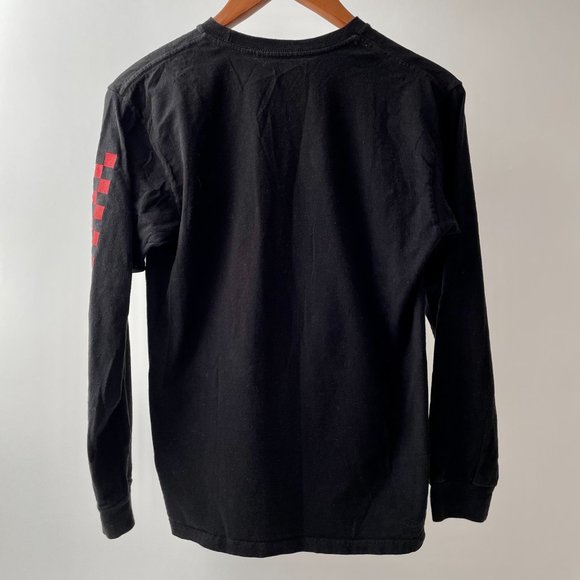 Vans Old Skool Logo Long Sleeve T Shirt Black Red Checkerboard, Size Men's S - Picture 6 of 7